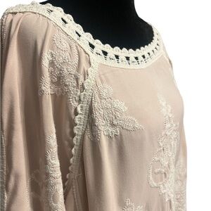 Democracy Pink Blouse with White Embroidery - Womens XL